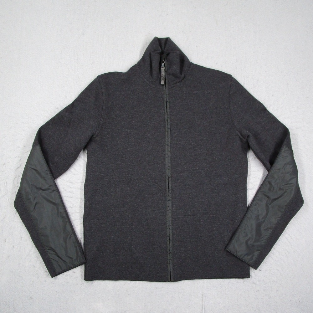 Prada Linea Rossa Mens Gray Wool Full Zip Cardigan Sweater Nylon Patch Size 48